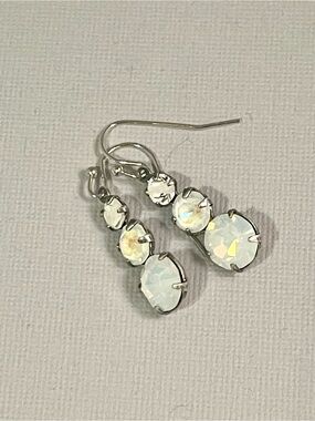 Vintage Moonstone Earring Opal Antique Silver dangle ivory cream rhinestone